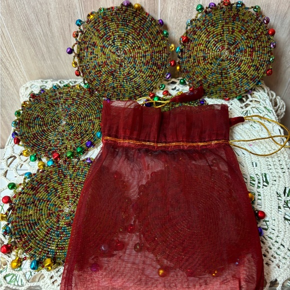 Vintage Pier 1 Colorful Beaded Coasters Set Holiday Festive - Picture 3 of 3